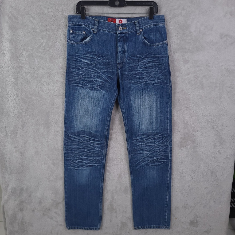 Kosiuko Jeans Mens 33X32 Blue Whiskered Distressed Straight Leg Denim Argentina